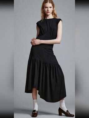Frame SEALED! HOT ITEM! Gathered Seam Organic Cotton A-Line Midi in Black. Sz XS